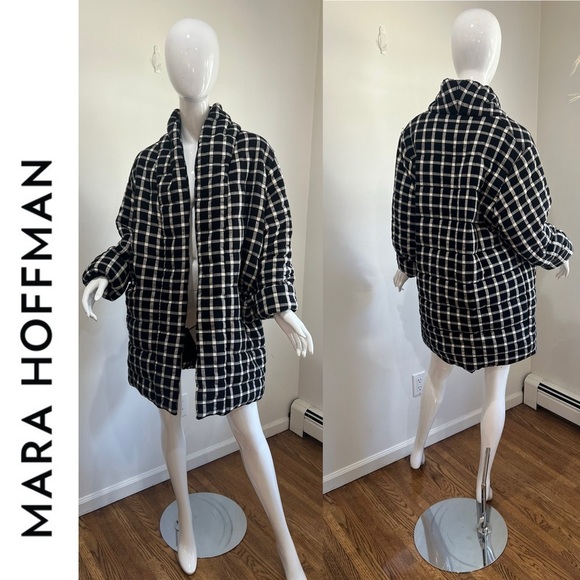 Mara Hoffman WILLA Jacket Windowpane Black White L - Picture 5 of 15